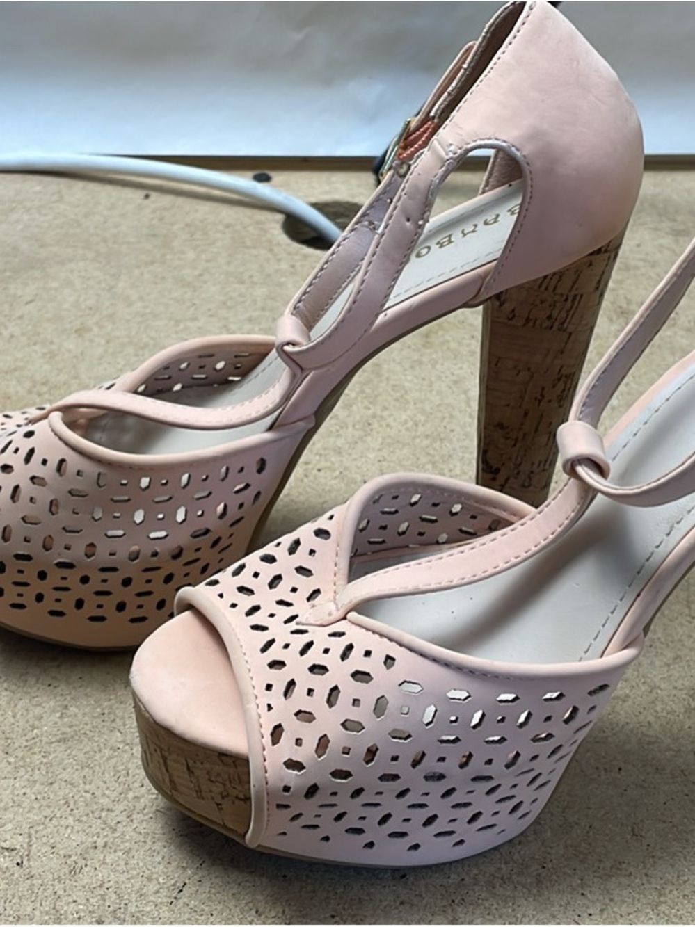 Earthies Peach Laser-Cut Cork Platform Sandals Bamboo Clarice Punch Lines